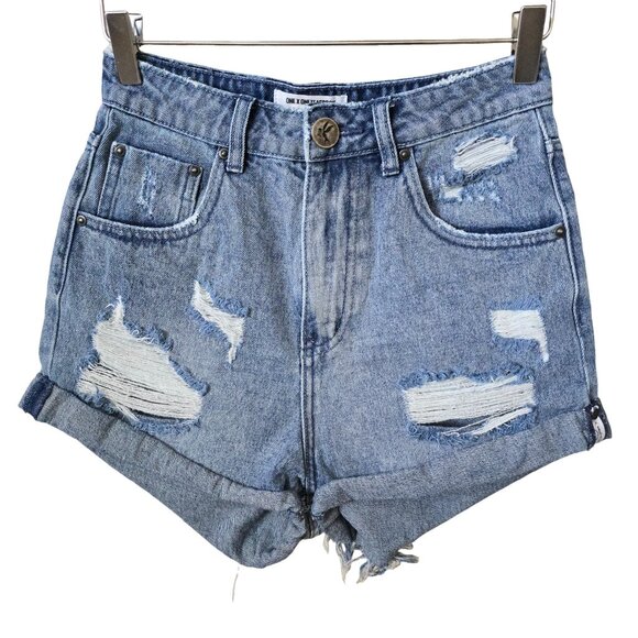 One Teaspoon High Waist Bandits Distressed Denim Jean Shorts